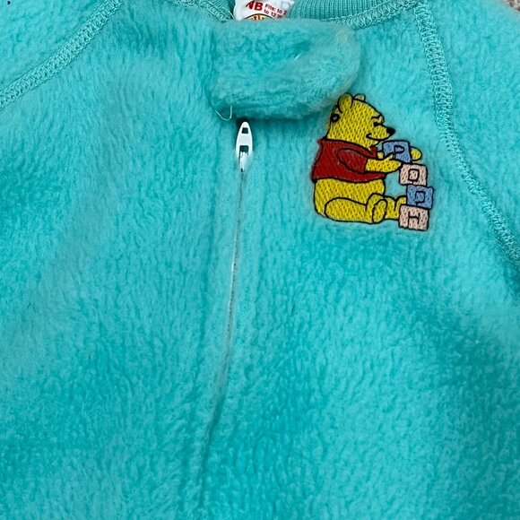 Vintage Sears Winnie The Pooh Baby Footed Onesie Pajamas NB Size Blue Fleece - Picture 2 of 5
